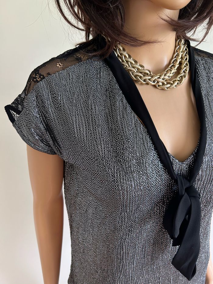 Haut argenté et noir à manches courtes Morgan taille XS jamais porté - photo numéro 4