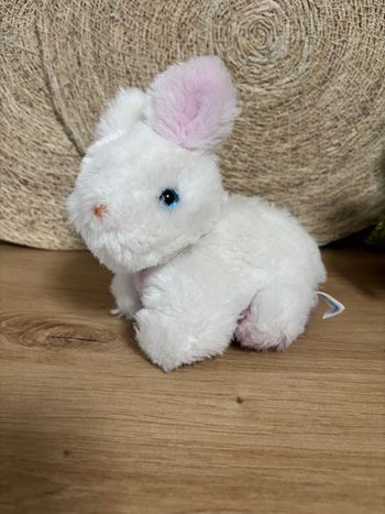 Vintage peluche lapin rose blanc yeux bleus sucre d orge 