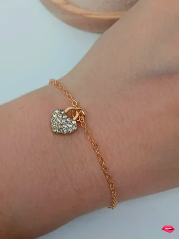 Bracelet doré fin & pendentif cœur strass
