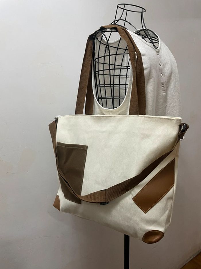 Sac fourre-tout toile marron blanc