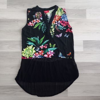 Chemisier femme sans manches noir imprimé à fleurs Derhy taille M