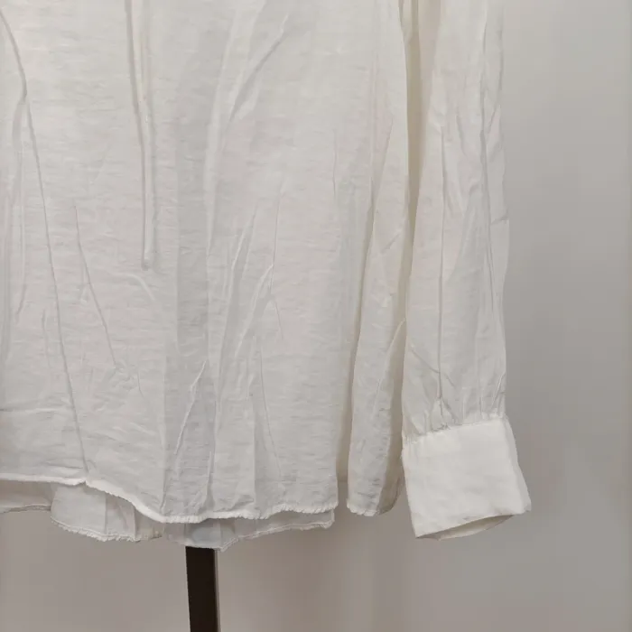 Blouse blanche à volants et smocks col rond – viscose – taille L A1010 - photo numéro 6