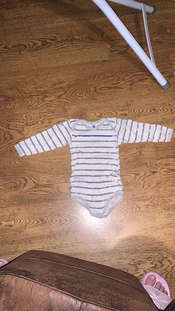 Body Petit Bateau 24 mois rayé blanc gris bleu