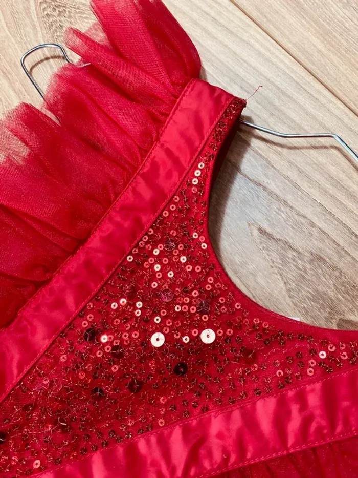 Taille 2 ans Robe asymétrique créateur fille TAO rouge * sequins tulle * 🌺 - photo numéro 5