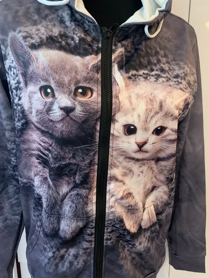 Sweat leger  zippe a capuche chat taille 36 - photo numéro 2