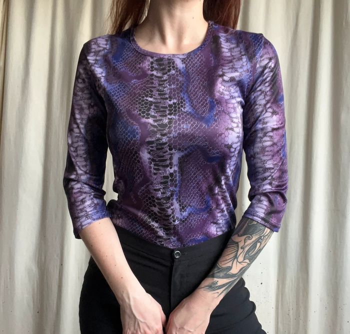 Blouse violette python 🐍 vintage made in France 🇫🇷 90s - Taille S - photo numéro 4