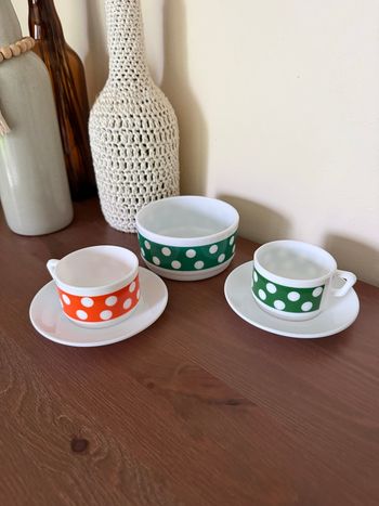 Tasses et ramequin Polka - Vintage