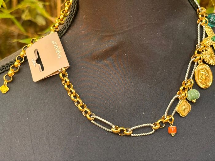 Collier acier inoxydable or et argent  croix vierge perle  pierre cœur ex-voto trèfle habaha Paris - photo numéro 10