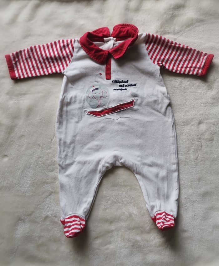Pyjama 1 mois rayé motif avant arrière