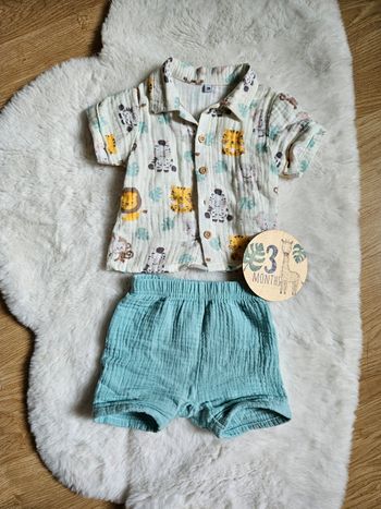 Ensemble chemise + short gaze de coton 3 mois
