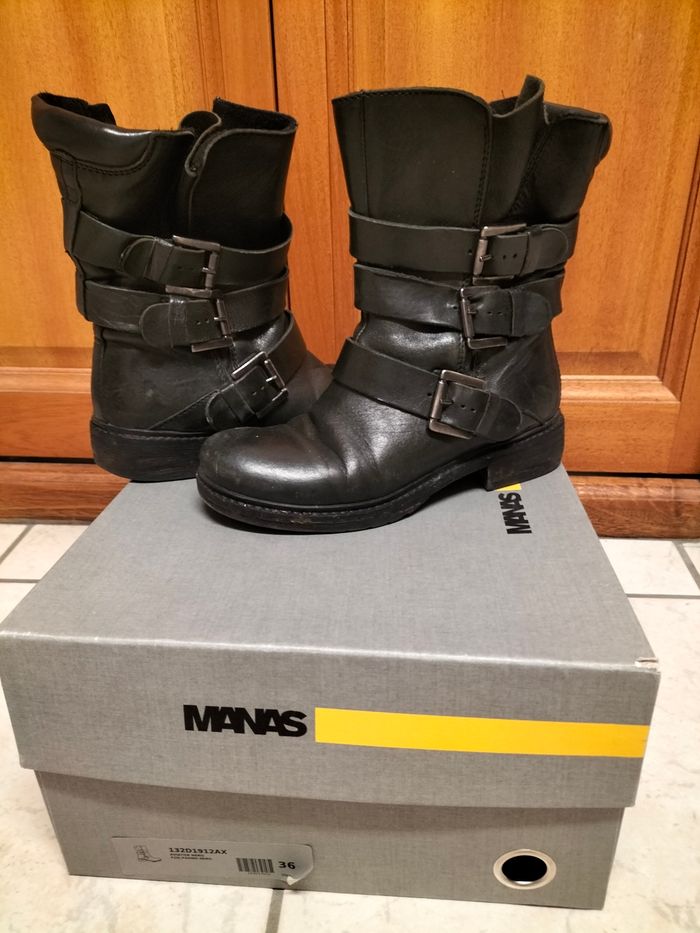 Bottines cuir noir Manas