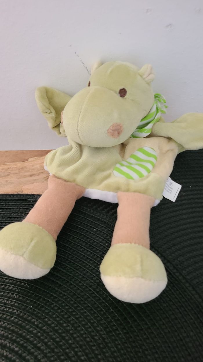 Doudou marionnette Hippopotame vert beige JJA - photo numéro 5