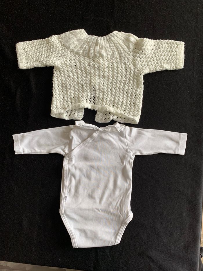 Ensemble lot blanc gilet & body Jacadi 1 mois - photo numéro 3
