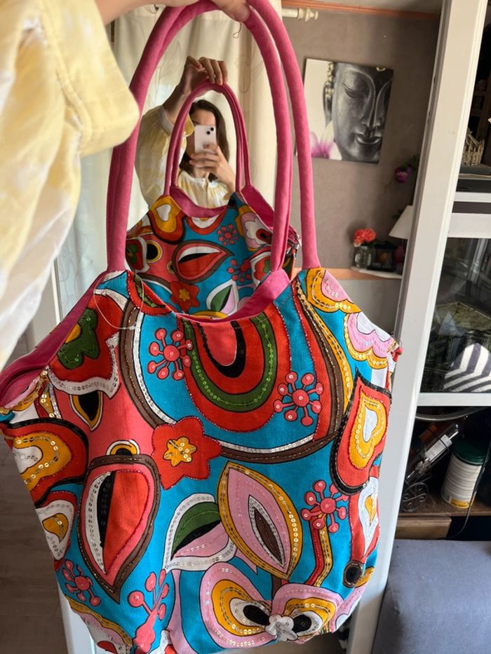 Sac de plage vintage ethnique hippie Summer sequins Ibiza Summer vintage bohème