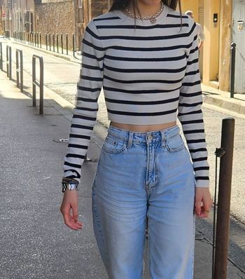 Top rayé à manches longues crop top Zara taille S