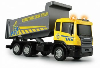 SCANIA CAMION BENNE LUMIERE ET SONS JAUNE ET GRIS 15,5 CM 05861