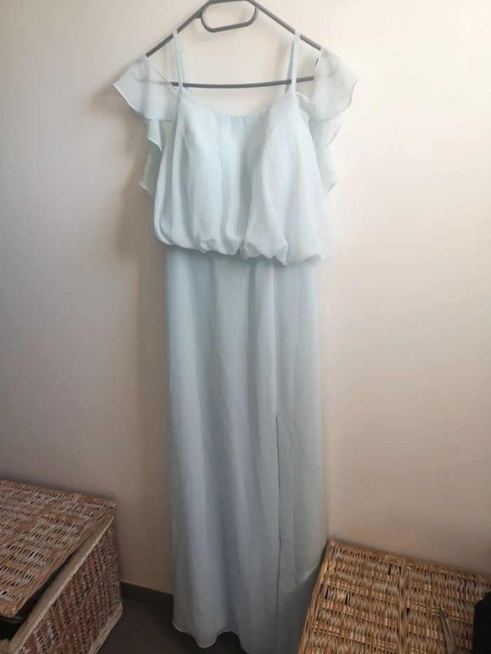 Robe longue de cérémonie bleu clair brume