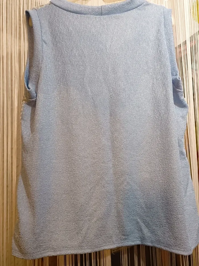 Gilet filet sans manches bleu clair - photo numéro 6