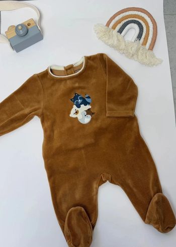 Pyjama velours Obaibi marron taille 6 mois, 68 cm parfait état