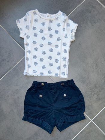 Ensemble été 2 pièces t-shirt et bloomer Jacadi bébé fille