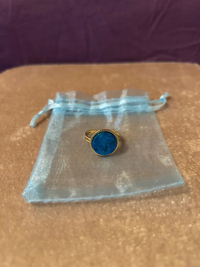 Bague rond bleu • Taille ajustable - photo numéro 6