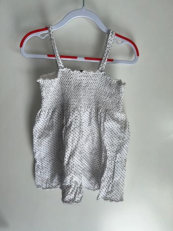 Petit haut à bretelle blanc et pois noir - 10 ans - Vynil fraise