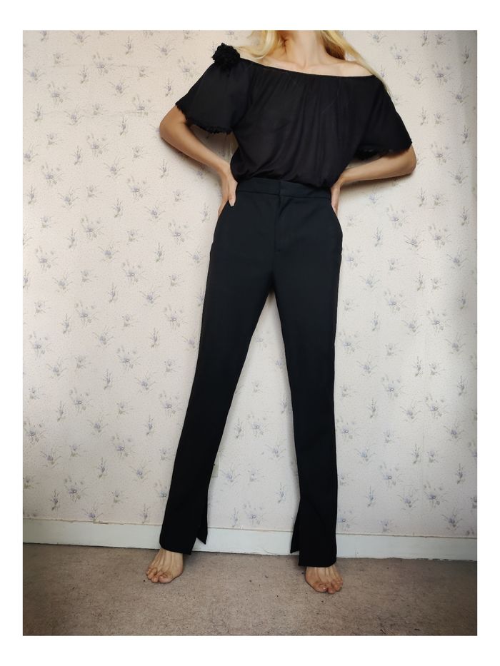 Pantalon noir taille S/36 Zara fendu style chic - photo numéro 4