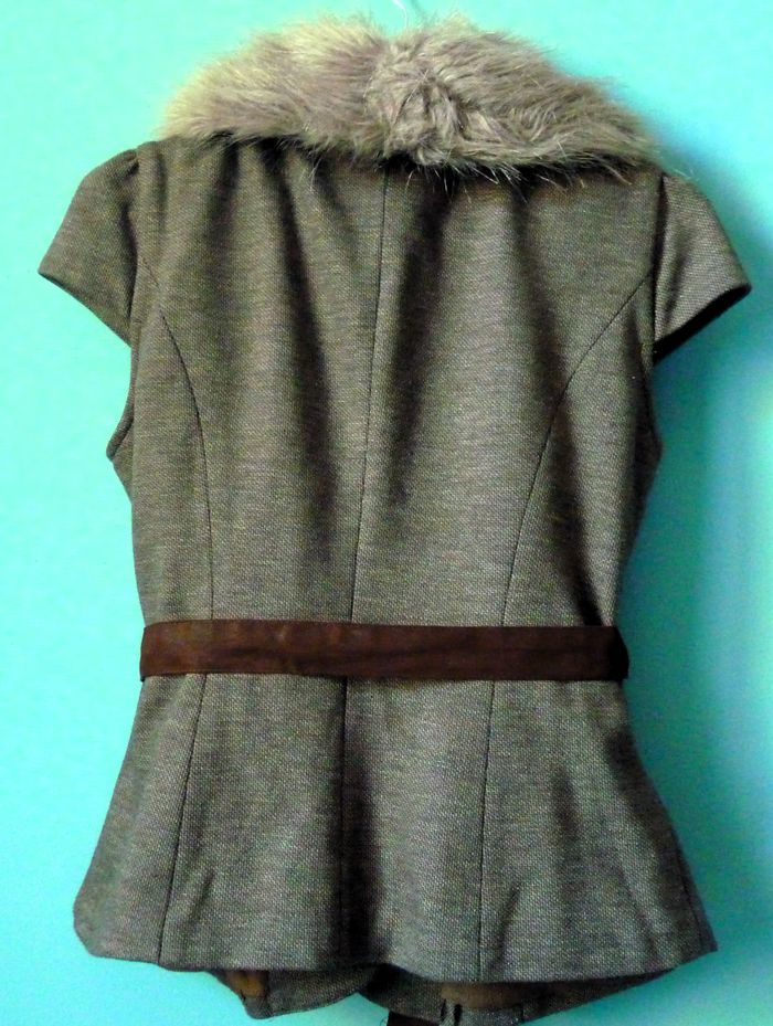 Gilet laine Femme Veste fourrure ceinture Promod S 36 TBE Grise - photo numéro 3