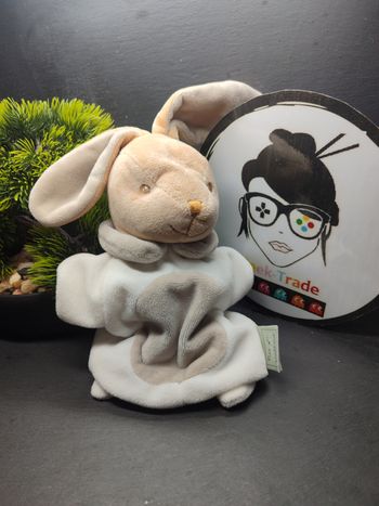 Doudou marionnette lapin blanc gris beige mes petits cailloux cmp marron 
