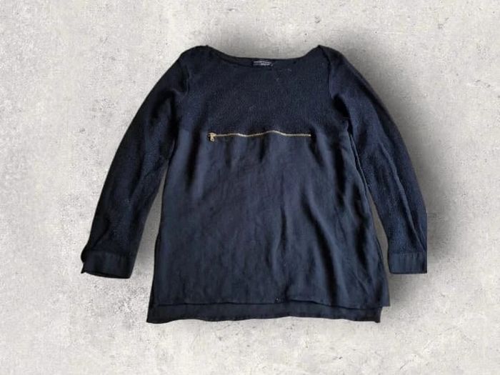 Blouse Zara à manches longues noire bi-matière taille S