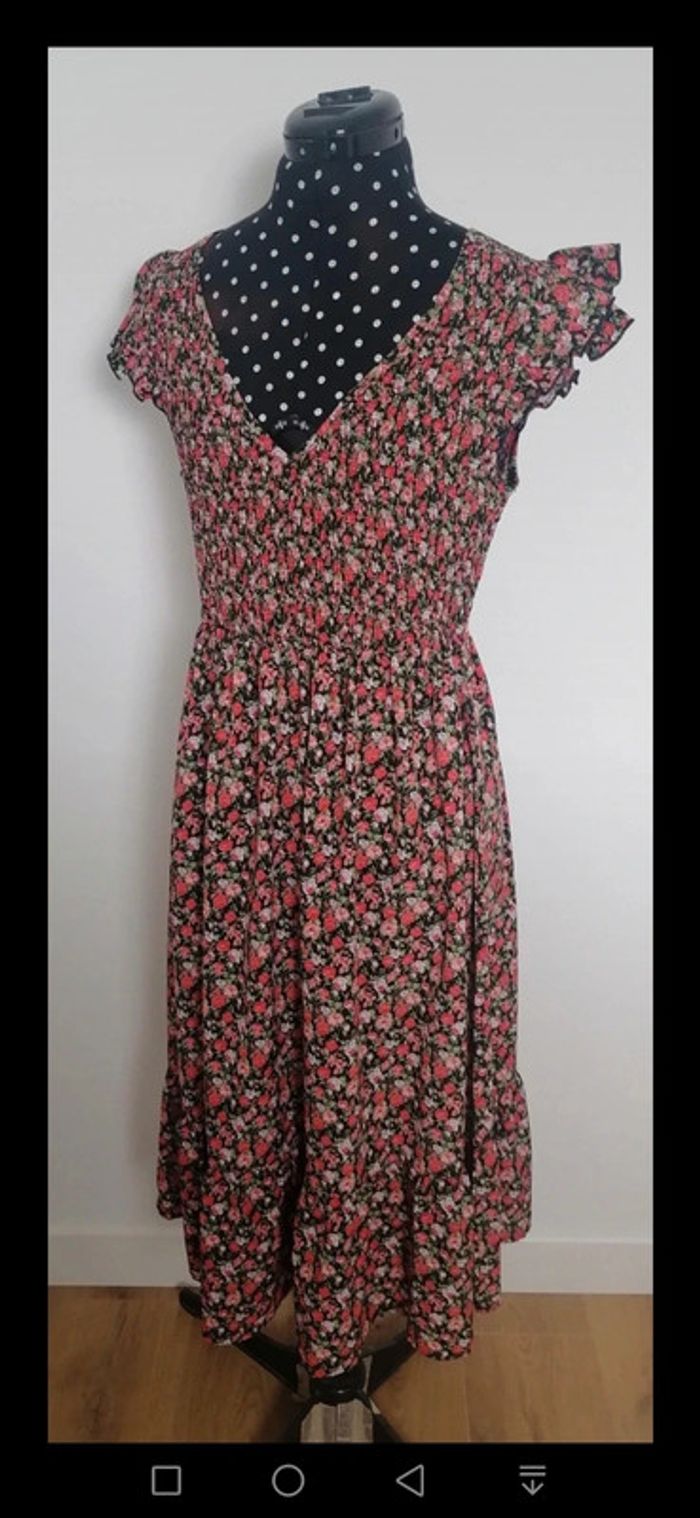 Robe longue à fleurs noir rouge Taille S/M - photo numéro 4