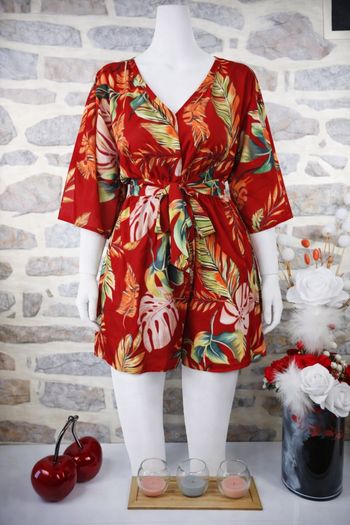 Combishort forêt tropicale incandescente rouge et multicolore Femme taille 54 marque Asos 🌺 