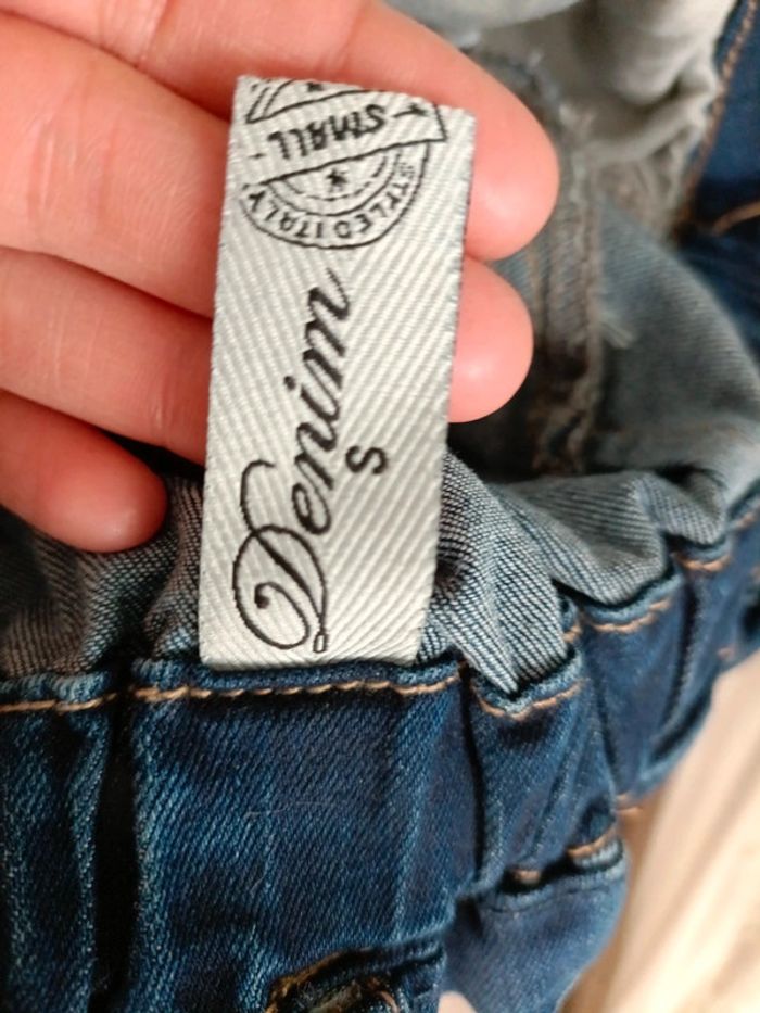 Jean taille haute avec ceinture assorti Denim - Taille S Convient M- Bleu marine - photo numéro 5