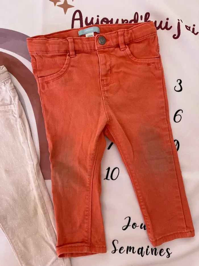 Lot de 2 pantalons bébé fille – Obaïbi – Taille 18 mois / 80 cm 👖🧡 - photo numéro 3