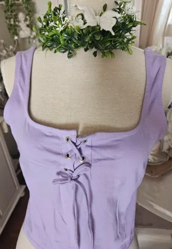 Haut crop top lilas à laçage Pimkie Taille L Neuf