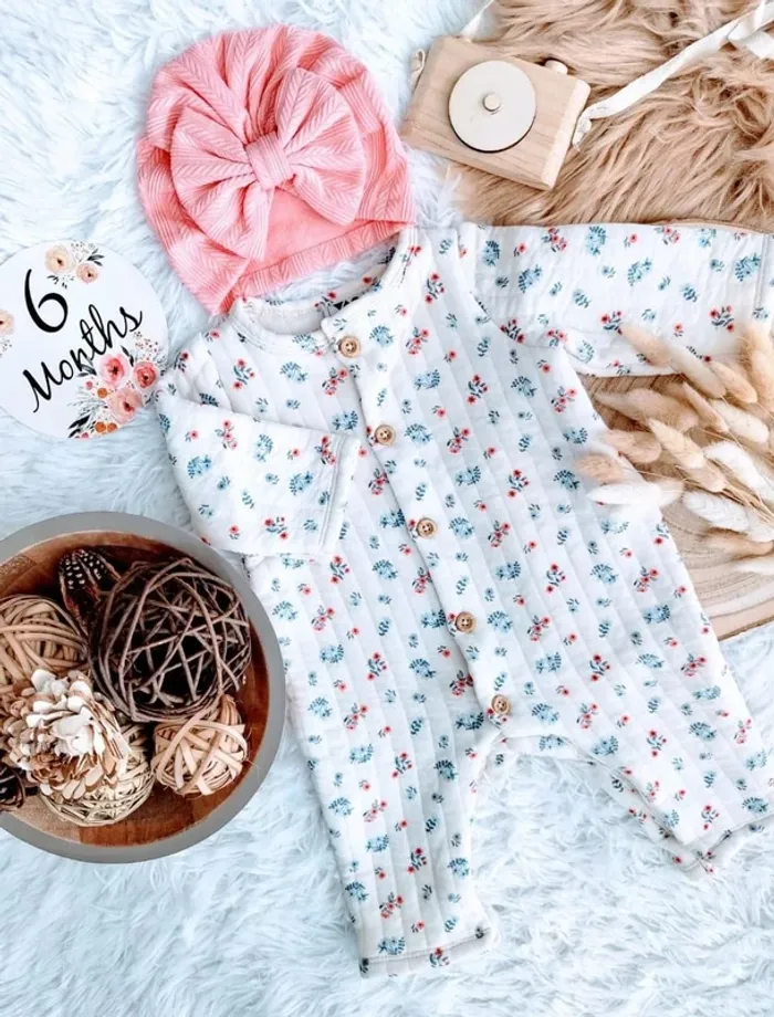 Combinaison molleton fleuri et turban TAO fille 6 mois 🎀 - photo numéro 2