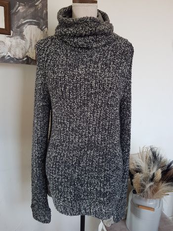 Pull long tunique femme gris et blanc Pull & Bear taille L (42)