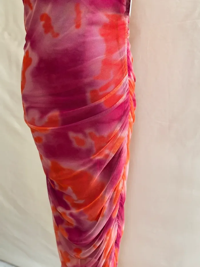 Robe bustier moulante tie and dye rose fuchsia orange – effet drapé - photo numéro 3