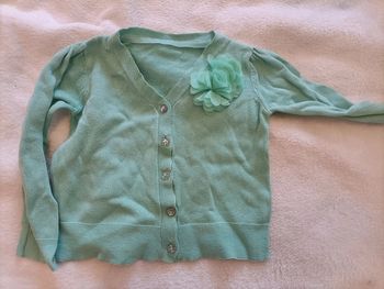 Gilet vert menthe – Fleur brodée env. 4 ans