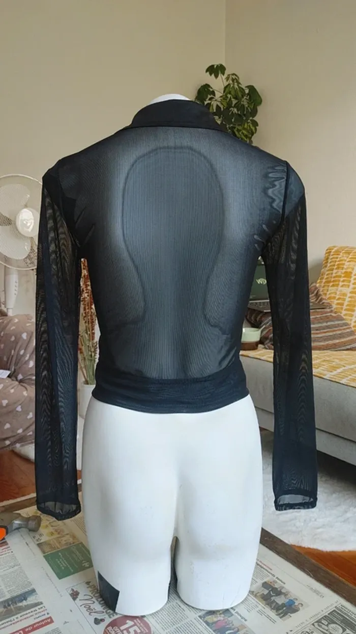 Chemise blouse courte en mesh vintage noir manche longue - photo numéro 6