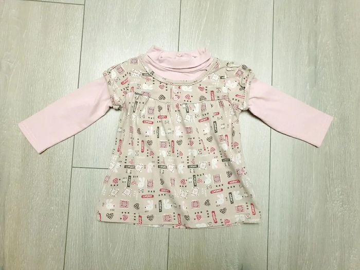 Sous pull rose et beige. Fille 18 mois