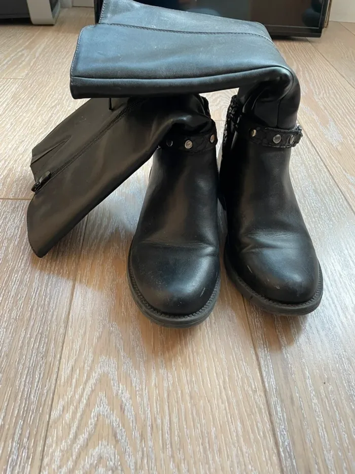 Bottes filles enfant noires simili cuir - photo numéro 2