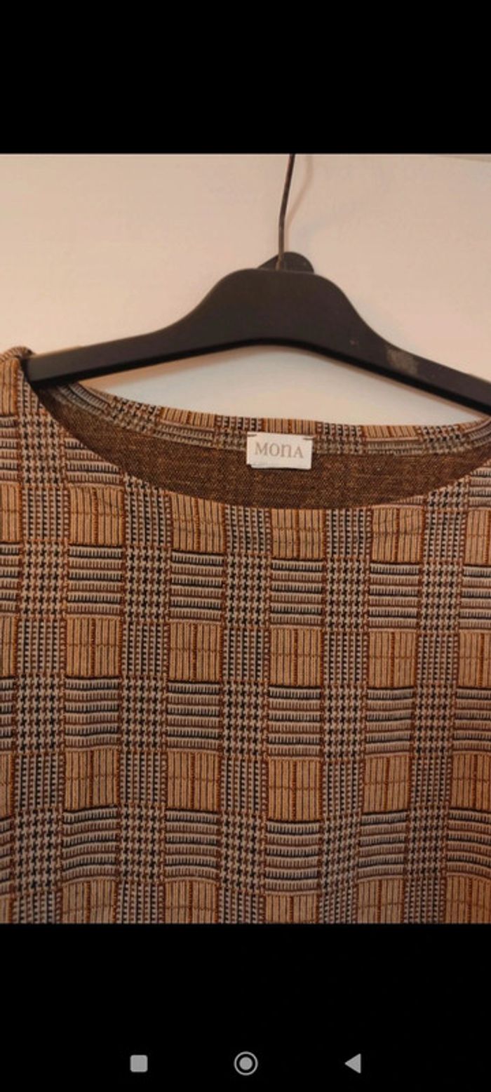 Pull quadrillé marron beige doré taille M Mona - photo numéro 3