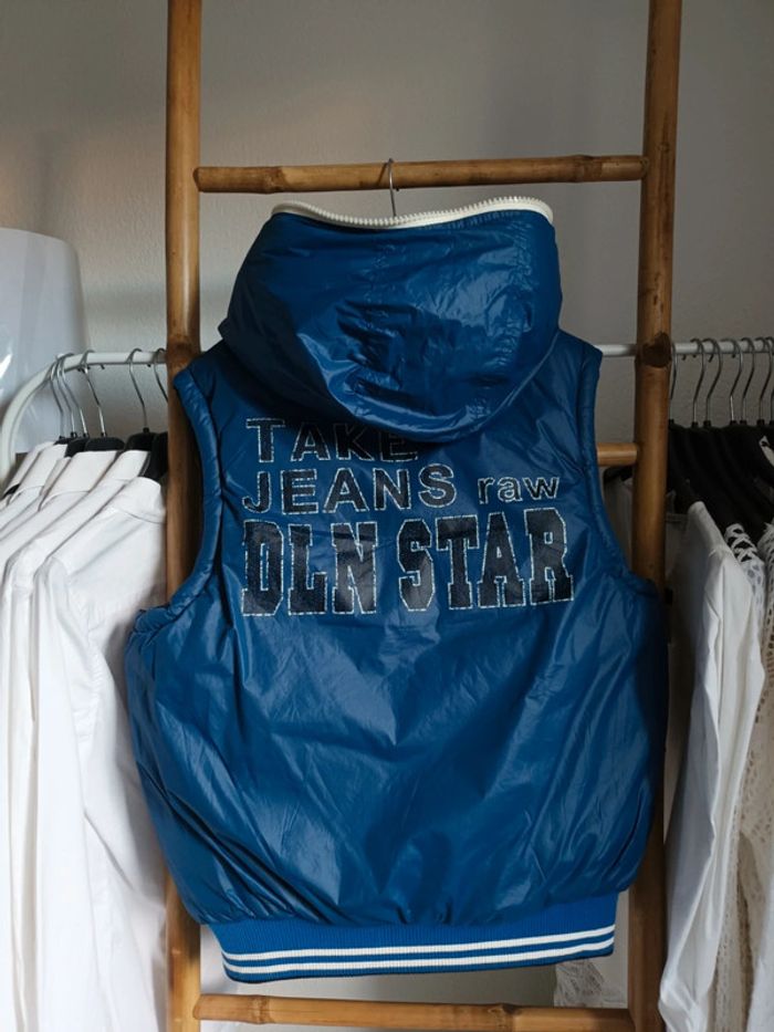 Veste doudoune sans manches réversible à capuche bleu / noir DLN Star taille S - photo numéro 4