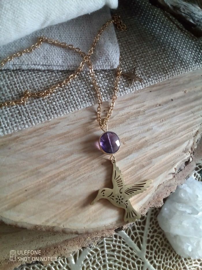 Collier améthyste et colibri + étoile du Nord - photo numéro 3