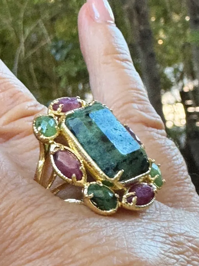Grosse bague habaha paris amazonite malachite jade rose acier inoxydable or - photo numéro 6