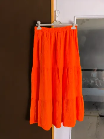 Jupe longue orange gaz de coton TU 36 à 42