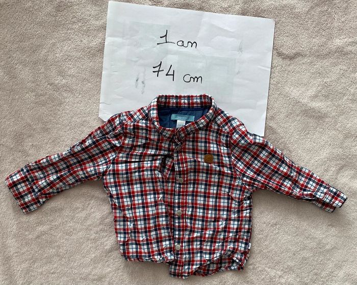 Lot de 3 chemises à carreaux manches longues - Tape à l’oeil, Obaïbi - 12 mois - TBE - photo numéro 3