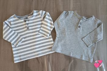 Lot de 2 T Shirts manches longues encolure à boutons 3 mois