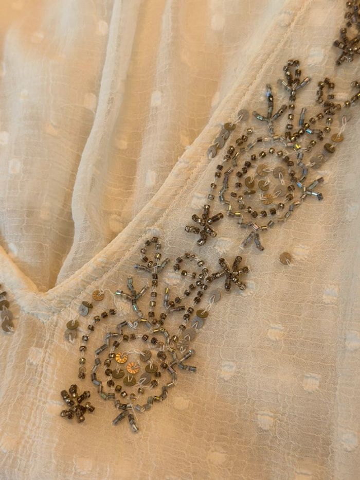 Robe d’été plumetis blanc crème détails sequins Zara taille M - photo numéro 9